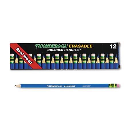 Ticonderoga Erasable Colored Pencils, 2.6 mm, 2B (No 1), Blue Lead/Barrel, PK12 14209